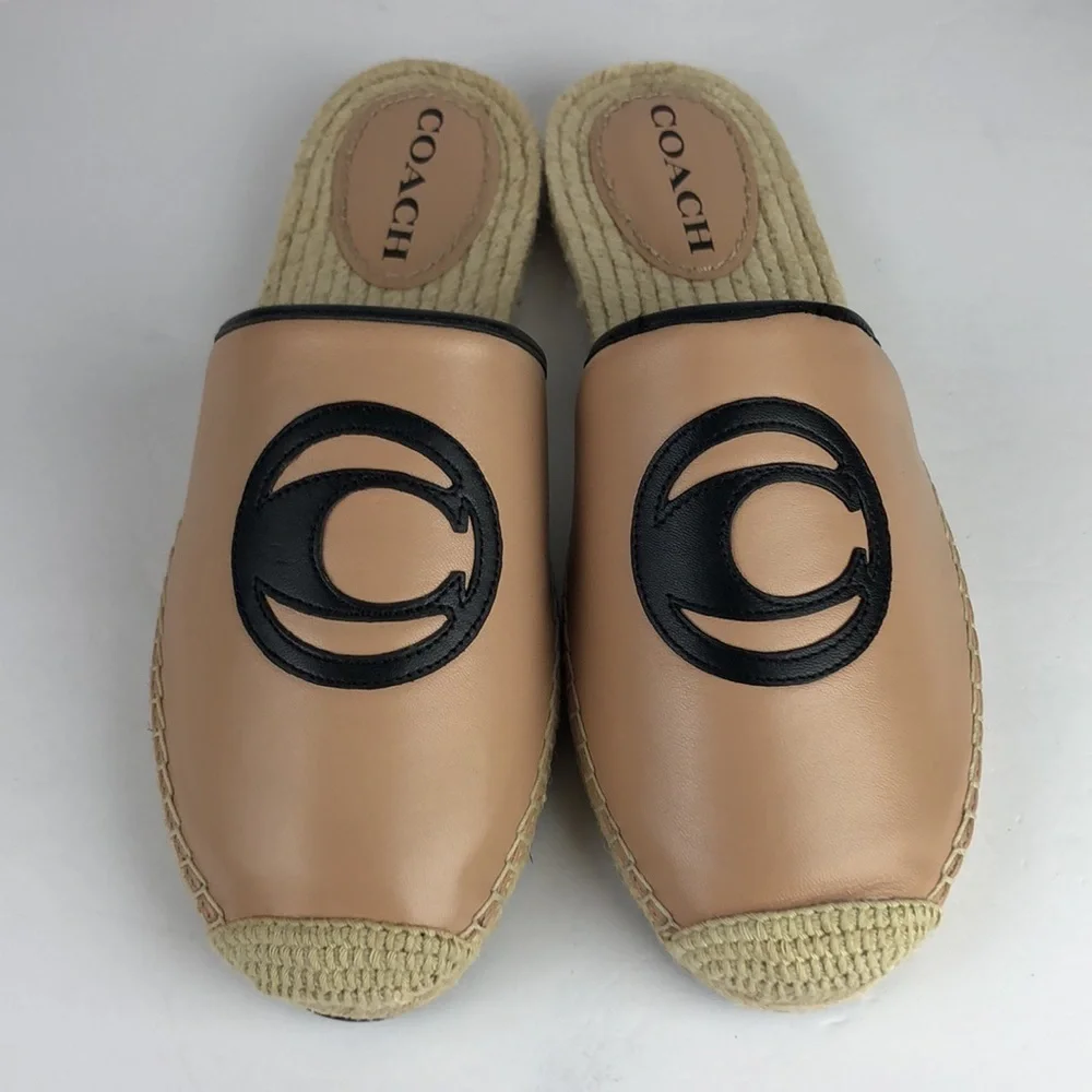 NEW Coach Channing Beechwood Chic Leather Espadrille Slides Mules Flats 9